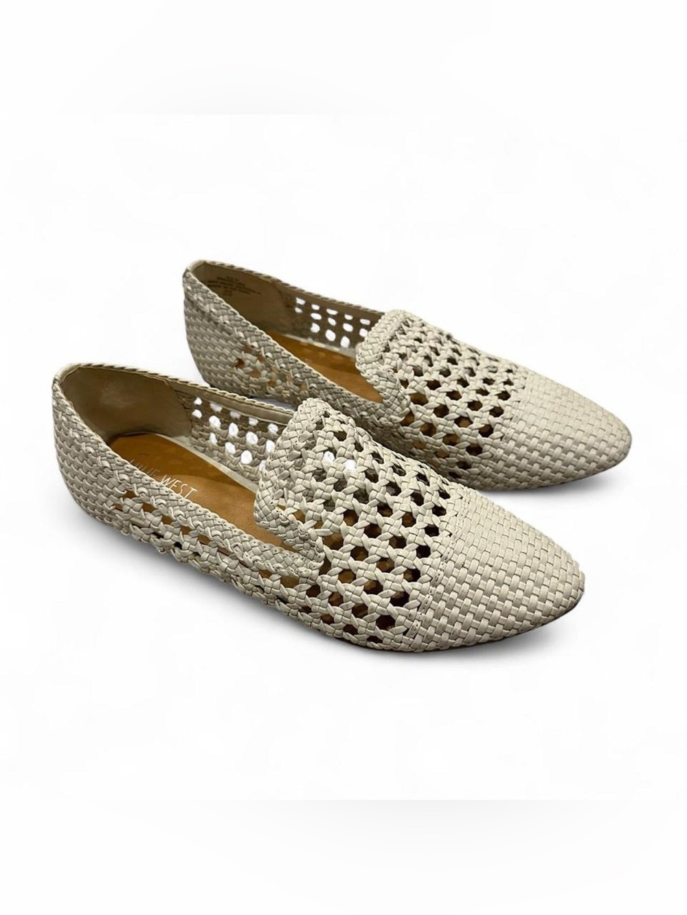 Nine West Woven Almond-Toe Slip-On Loafers in Cream